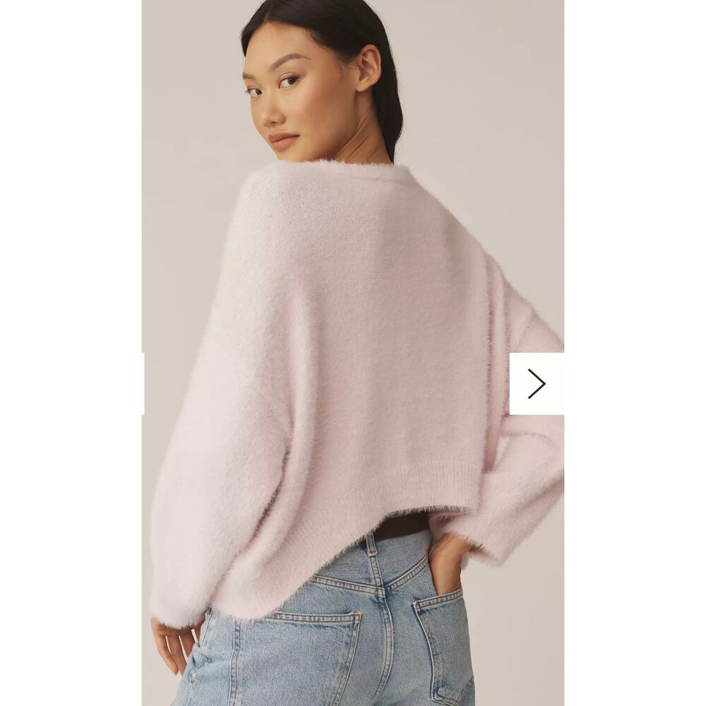 Anthropologie Flat White Eyelash Fuzzy Button Cardigan Sweater Cream Size Large - Picture 2 of 13